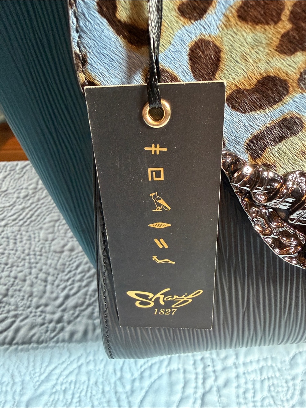 Sharif Blue and Leopard-Calf Hair Print Top-Handle Satchel - Picture 6 of 15